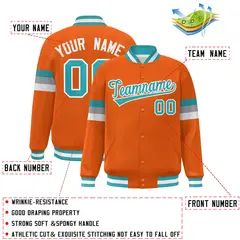 Orange Aqua-White Color Block Varsity Full-Snap Baseball Jacket 2