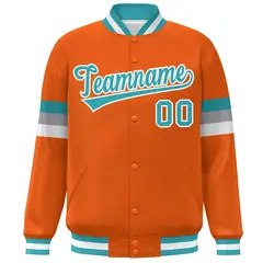 Orange Aqua-White Color Block Varsity Full-Snap Baseball Jacket 3