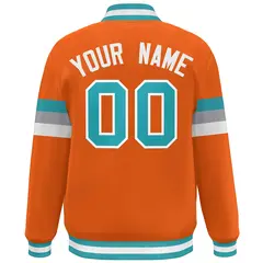Orange Aqua-White Color Block Varsity Full-Snap Baseball Jacket 4