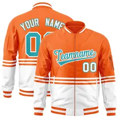 Orange Aqua-White Color Block Varsity Letterman Bomber Jacket 1