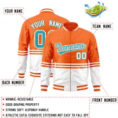 Orange Aqua-White Color Block Varsity Letterman Bomber Jacket 2