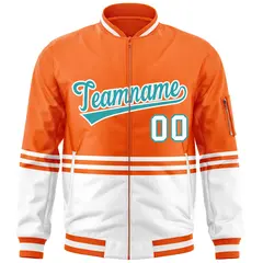 Orange Aqua-White Color Block Varsity Letterman Bomber Jacket 3