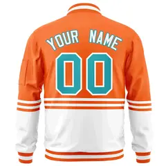 Orange Aqua-White Color Block Varsity Letterman Bomber Jacket 4