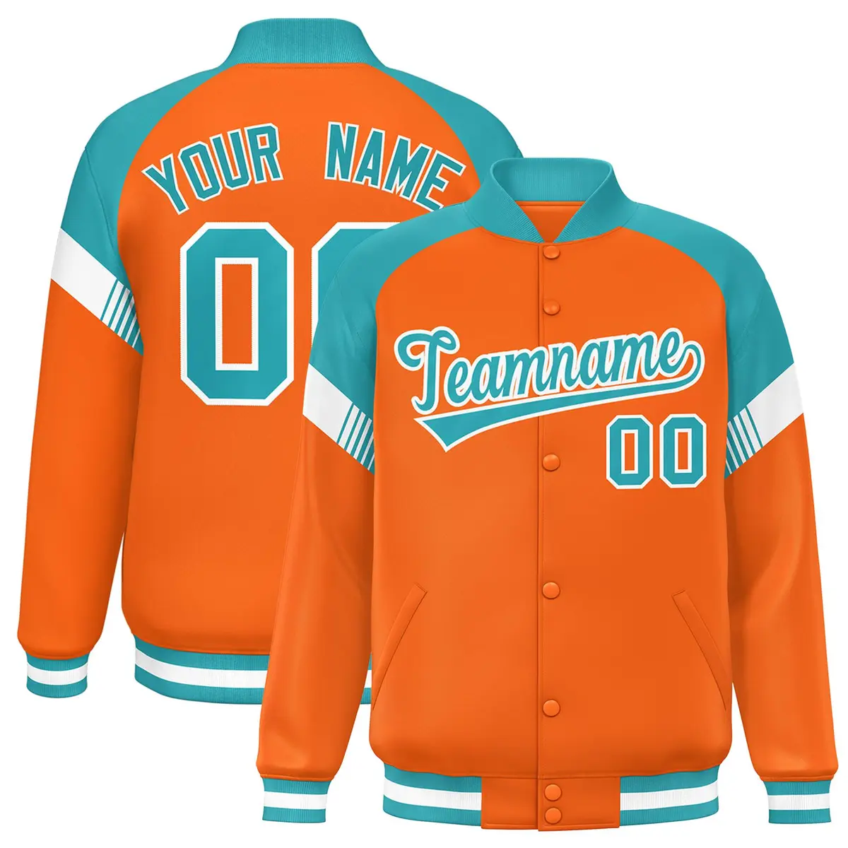 Orange Aqua-White Color Block Varsity Letterman Jacket