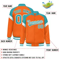 Orange Aqua-White Color Block Varsity Letterman Jacket 2
