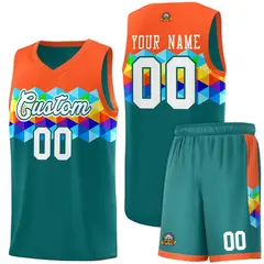 Orange Aqua-White Colorful Basketball Jersey Sets 1