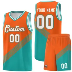 Orange Aqua White Diagonal Stripe Color Block Basketball Jersey