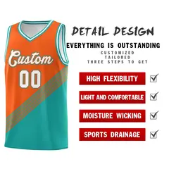 Orange Aqua White Diagonal Stripe Color Block Basketball Jersey 2