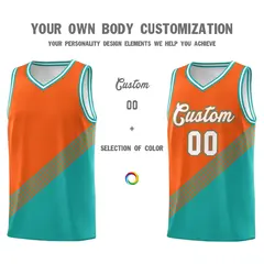 Orange Aqua White Diagonal Stripe Color Block Basketball Jersey 3