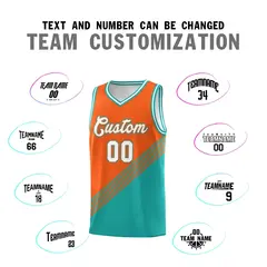 Orange Aqua White Diagonal Stripe Color Block Basketball Jersey 4