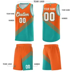 Orange Aqua White Diagonal Stripe Color Block Basketball Jersey 5