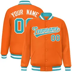 Orange Aqua-White Full-Snap Varsity Letterman Baseball Jacket