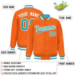 Orange Aqua-White Full-Snap Varsity Letterman Baseball Jacket 2