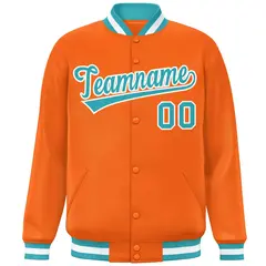 Orange Aqua-White Full-Snap Varsity Letterman Baseball Jacket 3