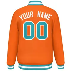 Orange Aqua-White Full-Snap Varsity Letterman Baseball Jacket 4