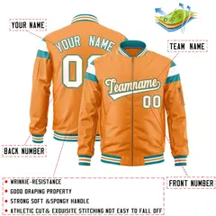Orange Aqua White Full-Zip Shoulder Block Letterman Bomber Jacket 2