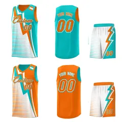 Orange Aqua White Gradient Lightning Stripe Reversible Basketball Jersey 2