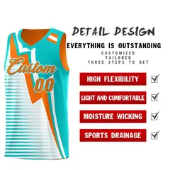 Orange Aqua White Gradient Lightning Stripe Reversible Basketball Jersey 3