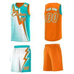 Orange Aqua White Gradient Lightning Stripe Reversible Basketball Jersey 5