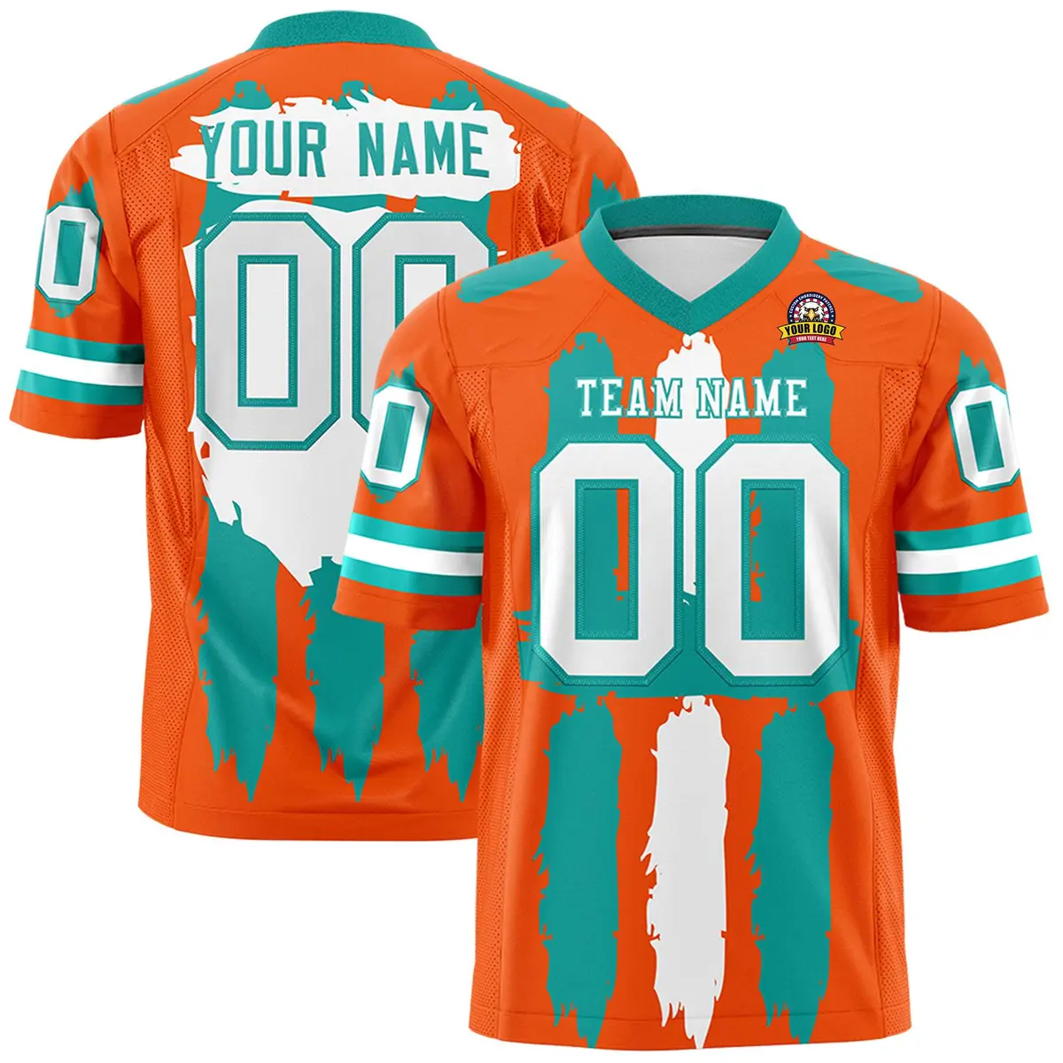 Orange Aqua White Graffiti Pattern Flag Football Jersey