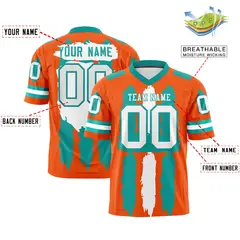 Orange Aqua White Graffiti Pattern Flag Football Jersey 2