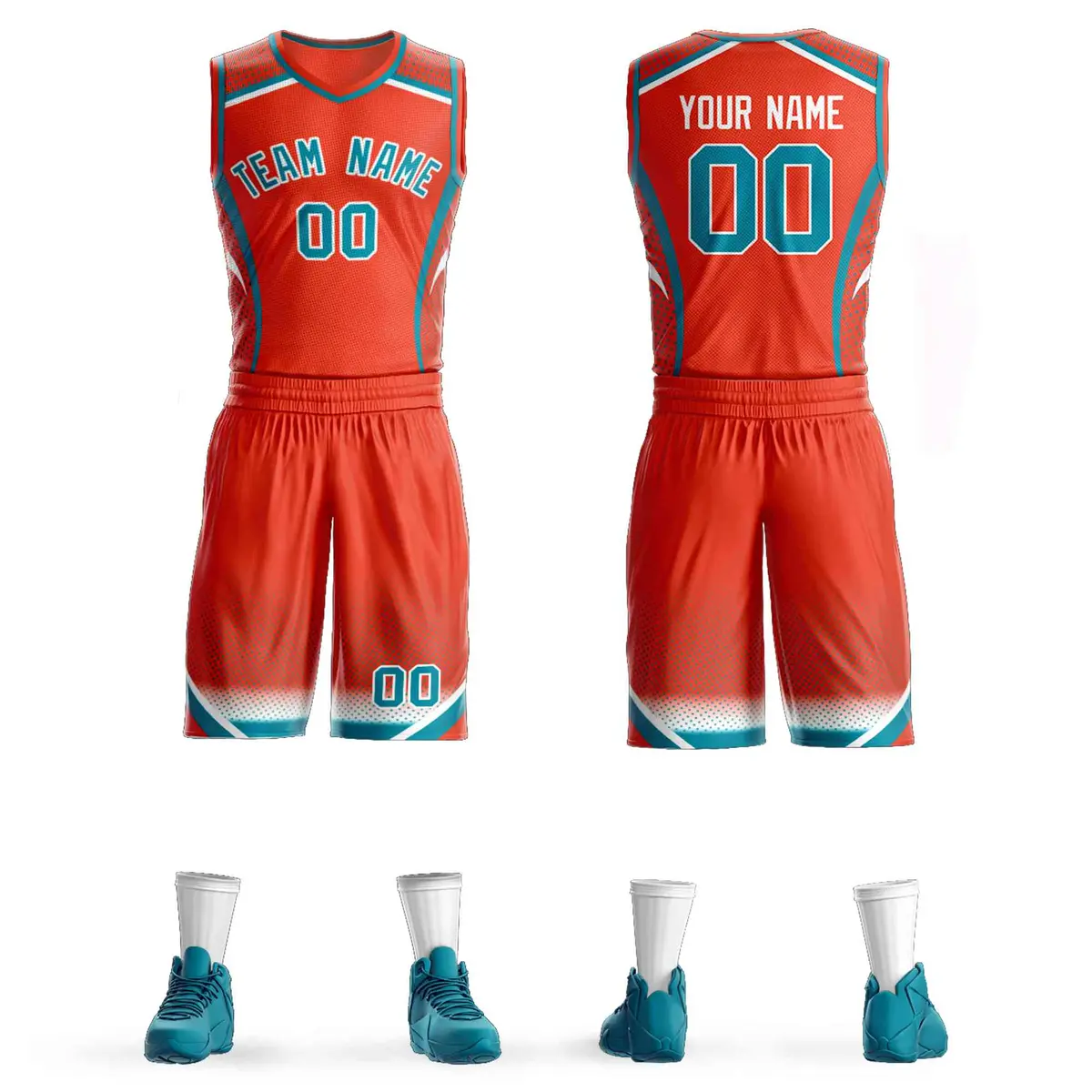 Orange Aqua-White Graffiti Points Element Basketball Jersey