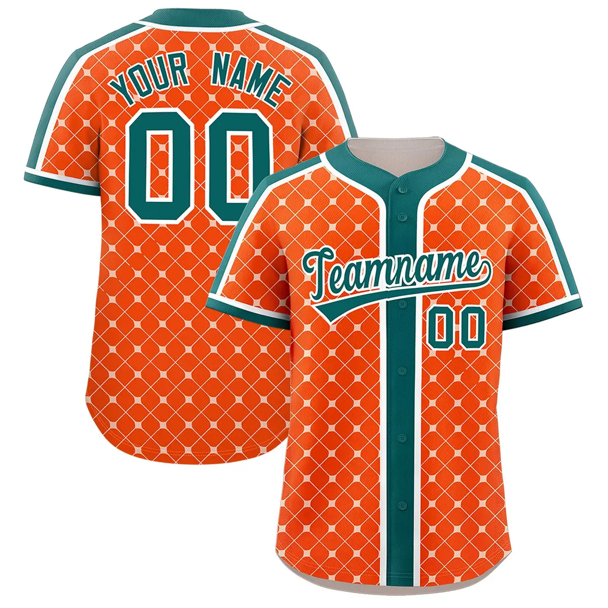 Orange Aqua-White Plaid Authentic Baseball Jersey