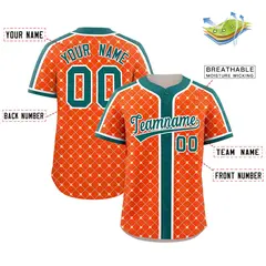 Orange Aqua-White Plaid Authentic Baseball Jersey 2