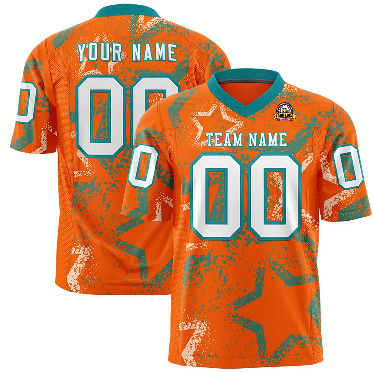 Orange Aqua-White Star Graffiti Authentic Football Jersey