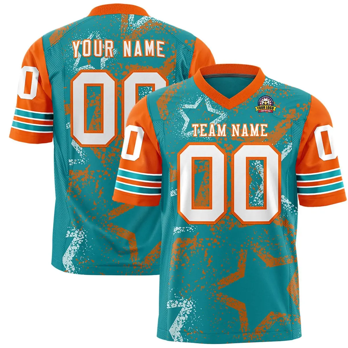 Orange Aqua-White Star Pattern Authentic Football Jersey