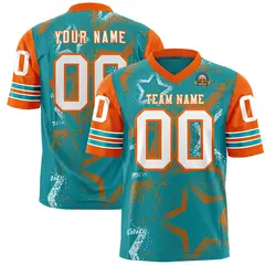 Orange Aqua-White Star Pattern Authentic Football Jersey