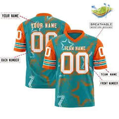 Orange Aqua-White Star Pattern Authentic Football Jersey 2