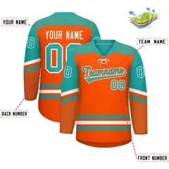 Orange Aqua White Star Series Lace-Up Neck Hockey Jersey 2