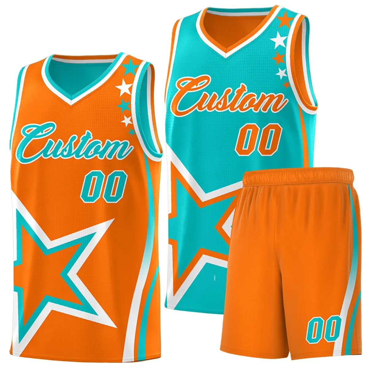Orange Aqua White Star Series Reversible Basketball Jersey