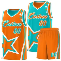 Orange Aqua White Star Series Reversible Basketball Jersey