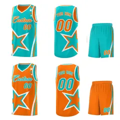 Orange Aqua White Star Series Reversible Basketball Jersey 2
