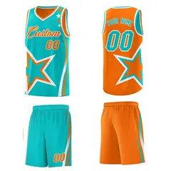 Orange Aqua White Star Series Reversible Basketball Jersey 5