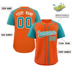 Orange Aqua-White Stripe Raglan Sleeves Baseball Jersey 2