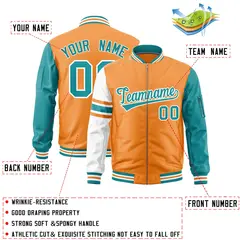 Orange Aqua-White Stripe Varsity Letterman Bomber Jacket 2