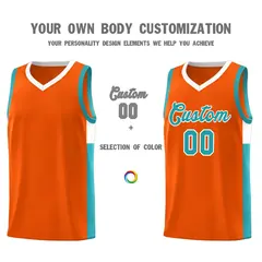 Orange Aqua-White Two-Tone Classic Basketball Jersey 3