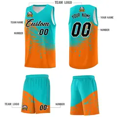 Orange Aqua Wing Pattern Basketball Jersey Sports Uniform 5
