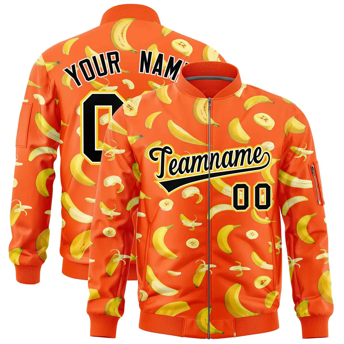 Orange Banana Pattern Varsity Letterman Bomber Jacket