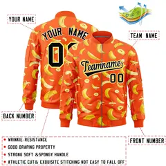 Orange Banana Pattern Varsity Letterman Bomber Jacket 2