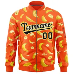 Orange Banana Pattern Varsity Letterman Bomber Jacket 3