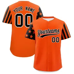 Orange Black American Flag Raglan Baseball Jersey