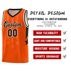 Orange Black and White Gradient Star Graffiti Basketball Jersey 2