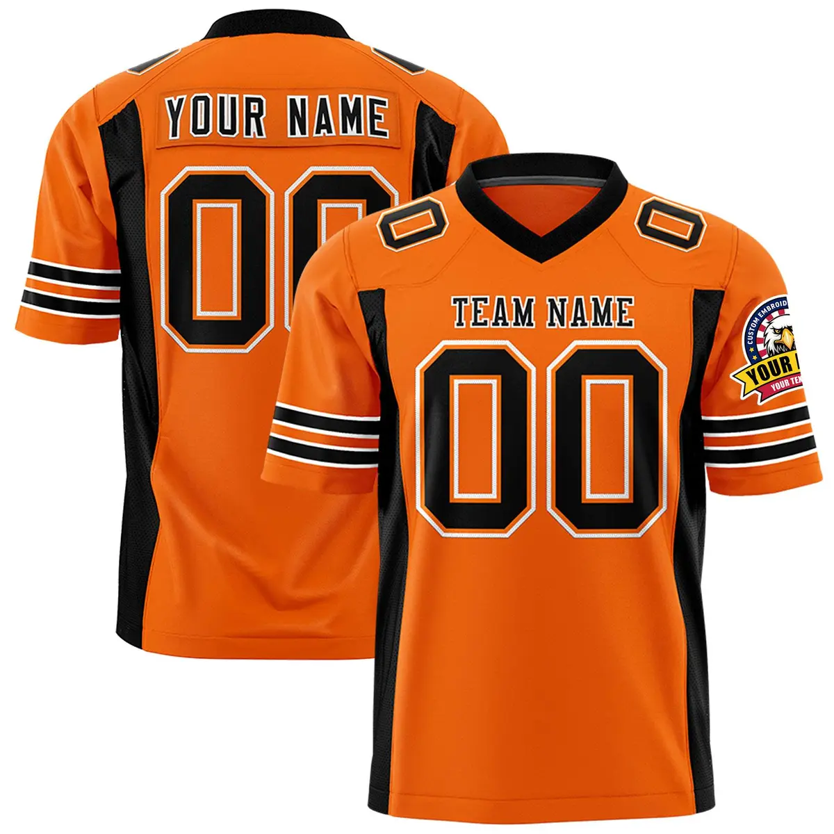 Orange Black Authentic Football Jersey with Sleeve Stripes