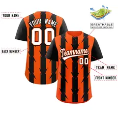 Orange Black Blade Pattern Raglan Baseball Jersey 2