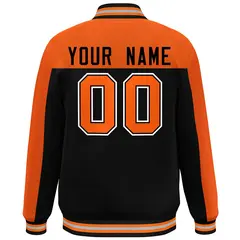 Orange Black Color Block Varsity Full-Snap Bomber Jacket 4