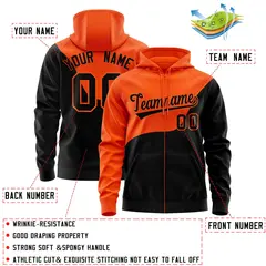 Orange Black Color Block Varsity Full-Zip Letterman Wave Jacket Hoodie 4